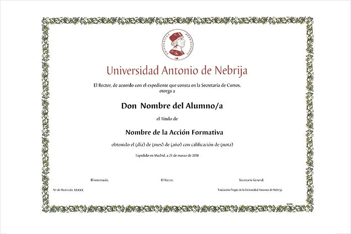 Certificación Expedida por la Universidad Antonio de Nebrija